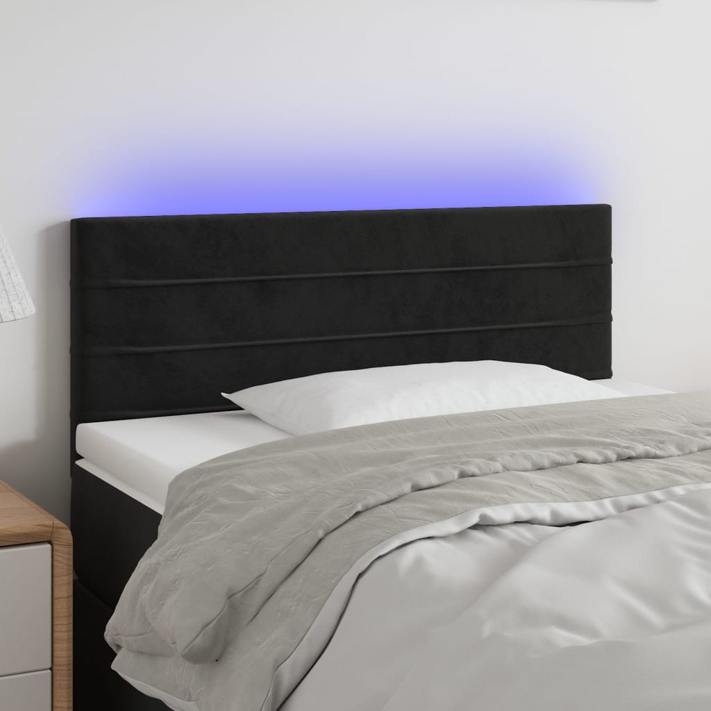vidaXL Tăblie de pat cu LED, negru, 100x5x78/88 cm, catifea vidaXL Tăblie de pat cu LED, negru, 100x5x78/88 cm, catifea