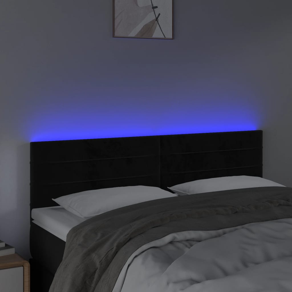 vidaXL Tăblie de pat cu LED, negru, 144x5x78/88 cm, catifea vidaXL Tăblie de pat cu LED, negru, 144x5x78/88 cm, catifea