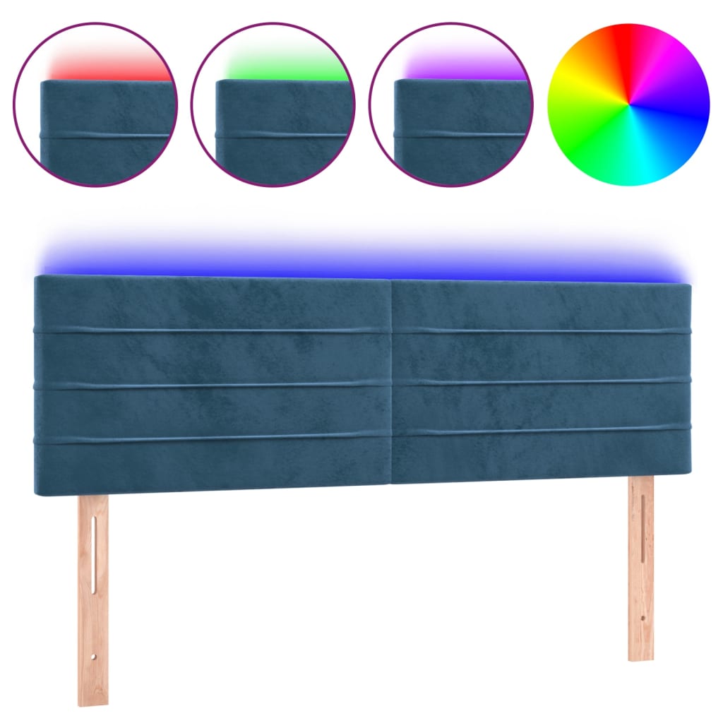 vidaXL Tăblie de pat cu LED, albastru închis, 144x5x78/88 cm, catifea
