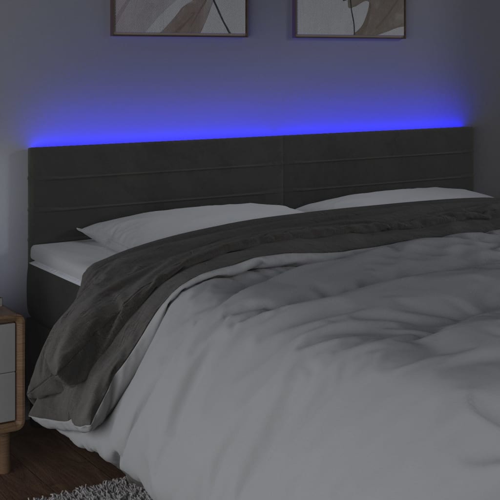 vidaXL Tăblie de pat cu LED, gri închis, 160x5x78/88 cm, catifea