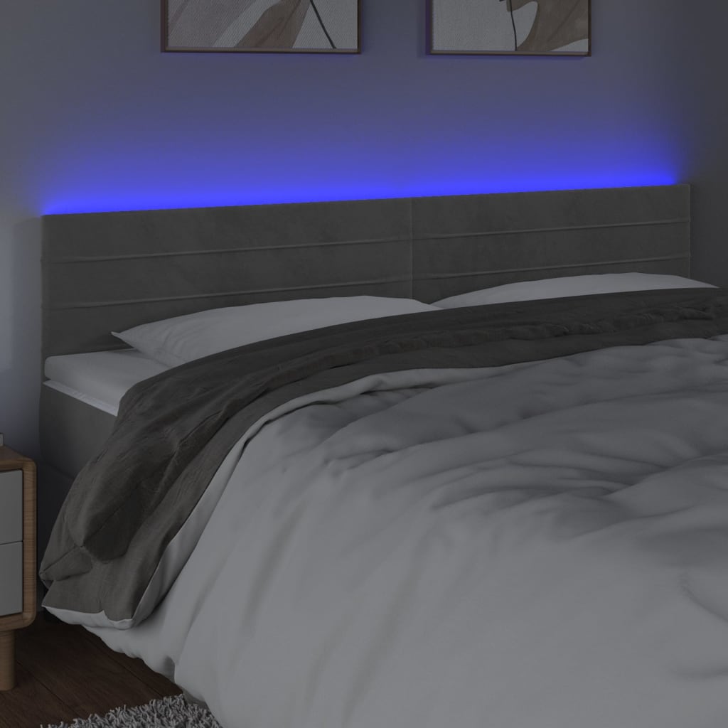vidaXL Tăblie de pat cu LED, gri deschis, 180x5x78/88 cm, catifea vidaXL Tăblie de pat cu LED, gri deschis, 180x5x78/88 cm, catifea