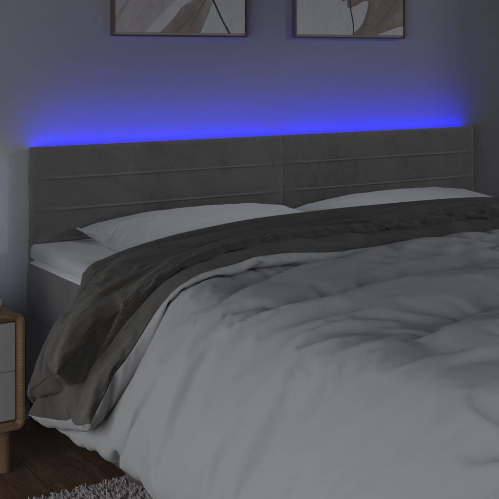vidaXL Tăblie de pat cu LED, gri deschis, 200x5x78/88 cm, catifea vidaXL Tăblie de pat cu LED, gri deschis, 200x5x78/88 cm, catifea