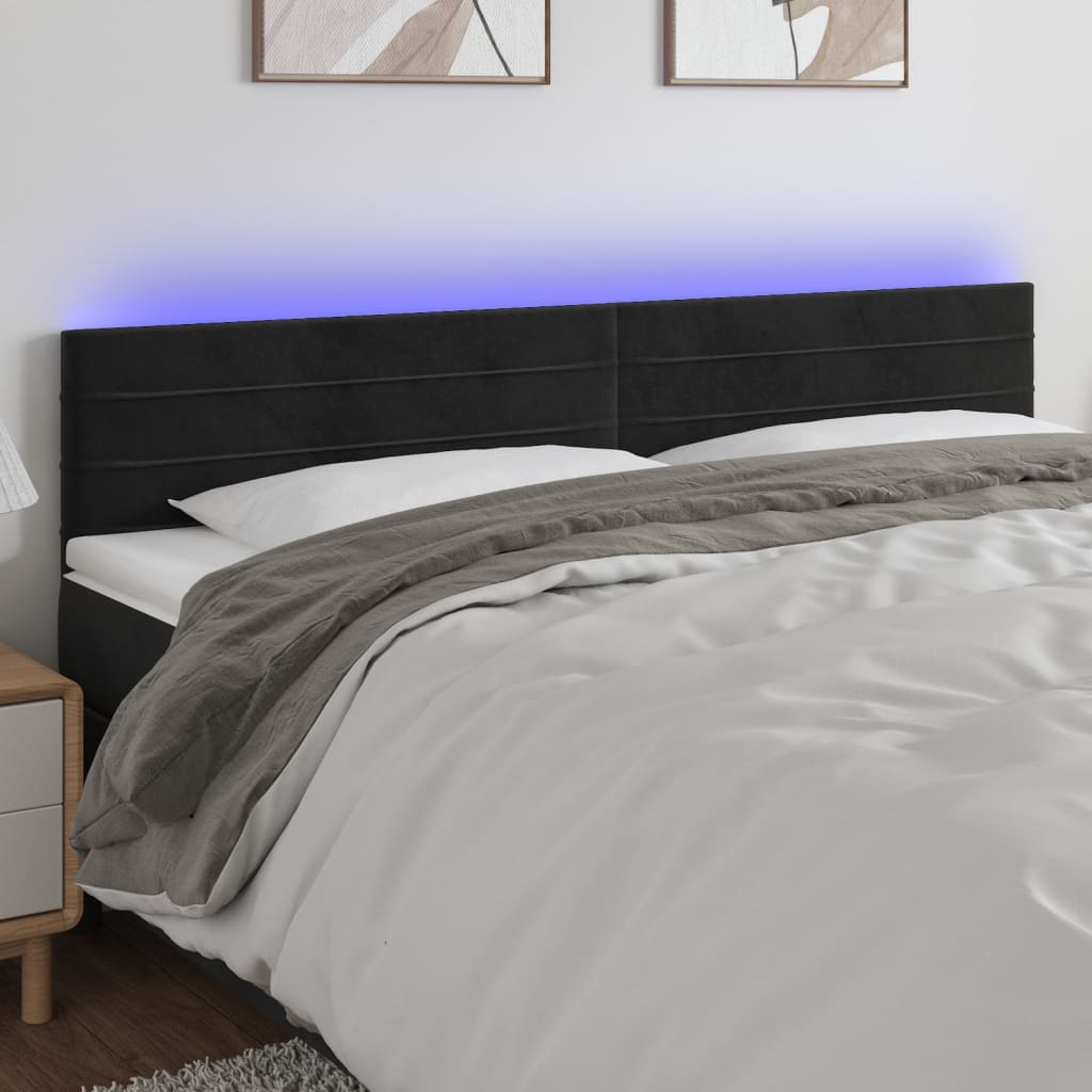 vidaXL Tăblie de pat cu LED, negru, 200x5x78/88 cm, catifea vidaXL Tăblie de pat cu LED, negru, 200x5x78/88 cm, catifea