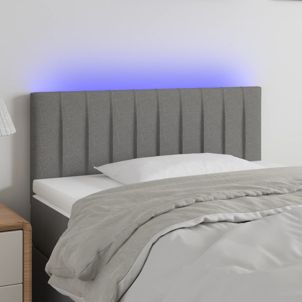 vidaXL Tăblie de pat cu LED, gri închis, 100x5x78/88 cm, textil vidaXL Tăblie de pat cu LED, gri închis, 100x5x78/88 cm, textil