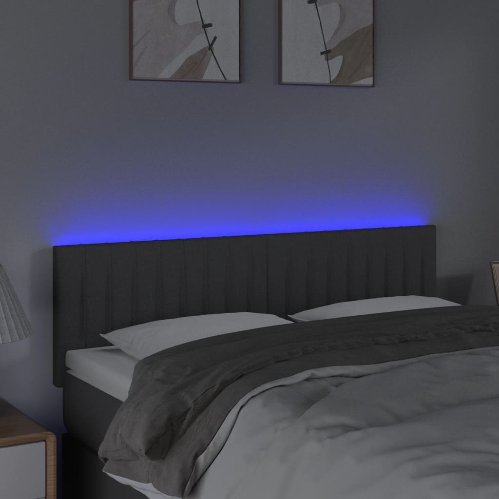 vidaXL Tăblie de pat cu LED, gri închis, 144x5x78/88 cm, textil vidaXL Tăblie de pat cu LED, gri închis, 144x5x78/88 cm, textil