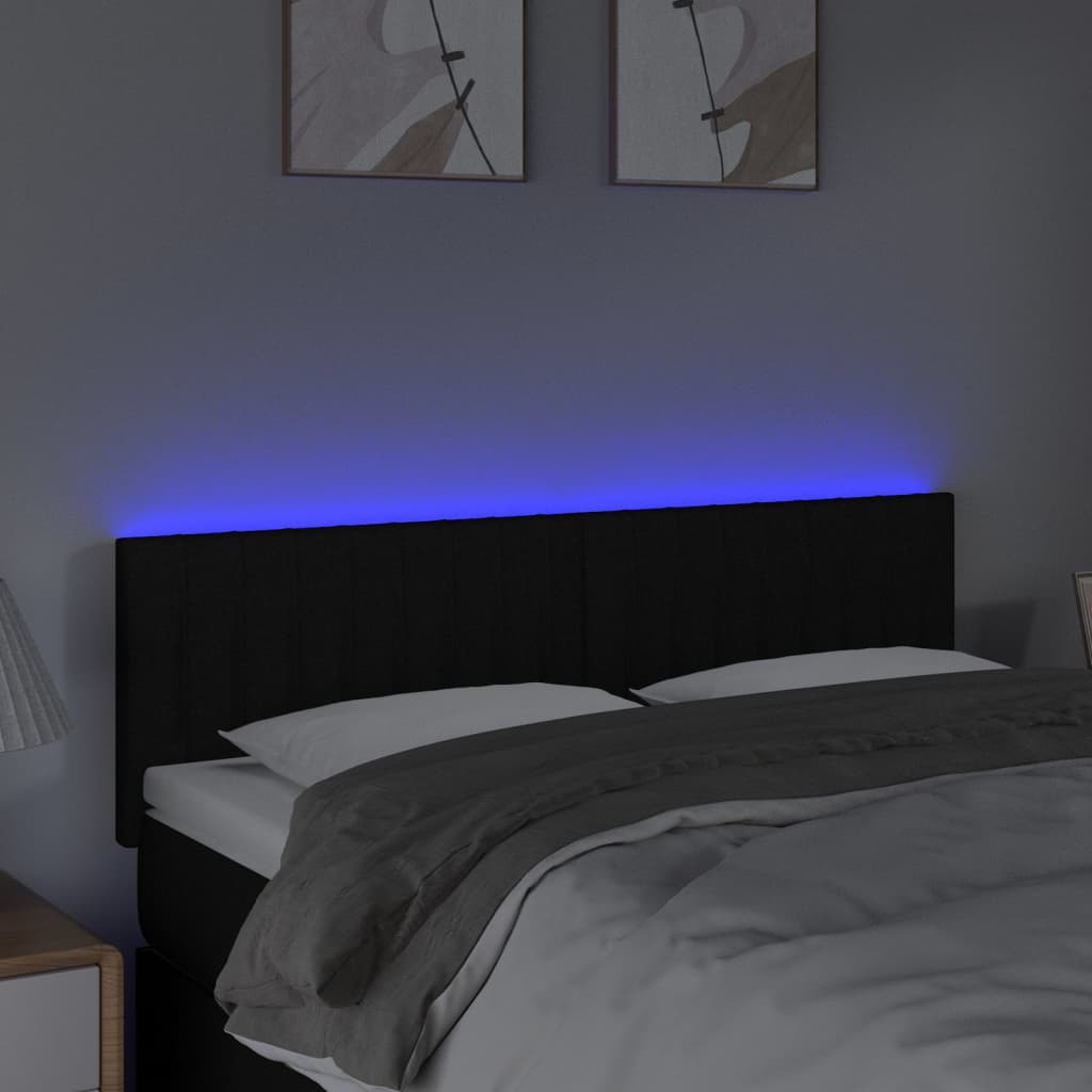 vidaXL Tăblie de pat cu LED, negru, 144x5x78/88 cm, textil vidaXL Tăblie de pat cu LED, negru, 144x5x78/88 cm, textil
