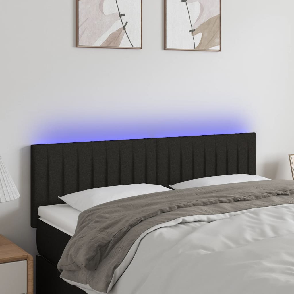 vidaXL Tăblie de pat cu LED, negru, 144x5x78/88 cm, textil vidaXL Tăblie de pat cu LED, negru, 144x5x78/88 cm, textil