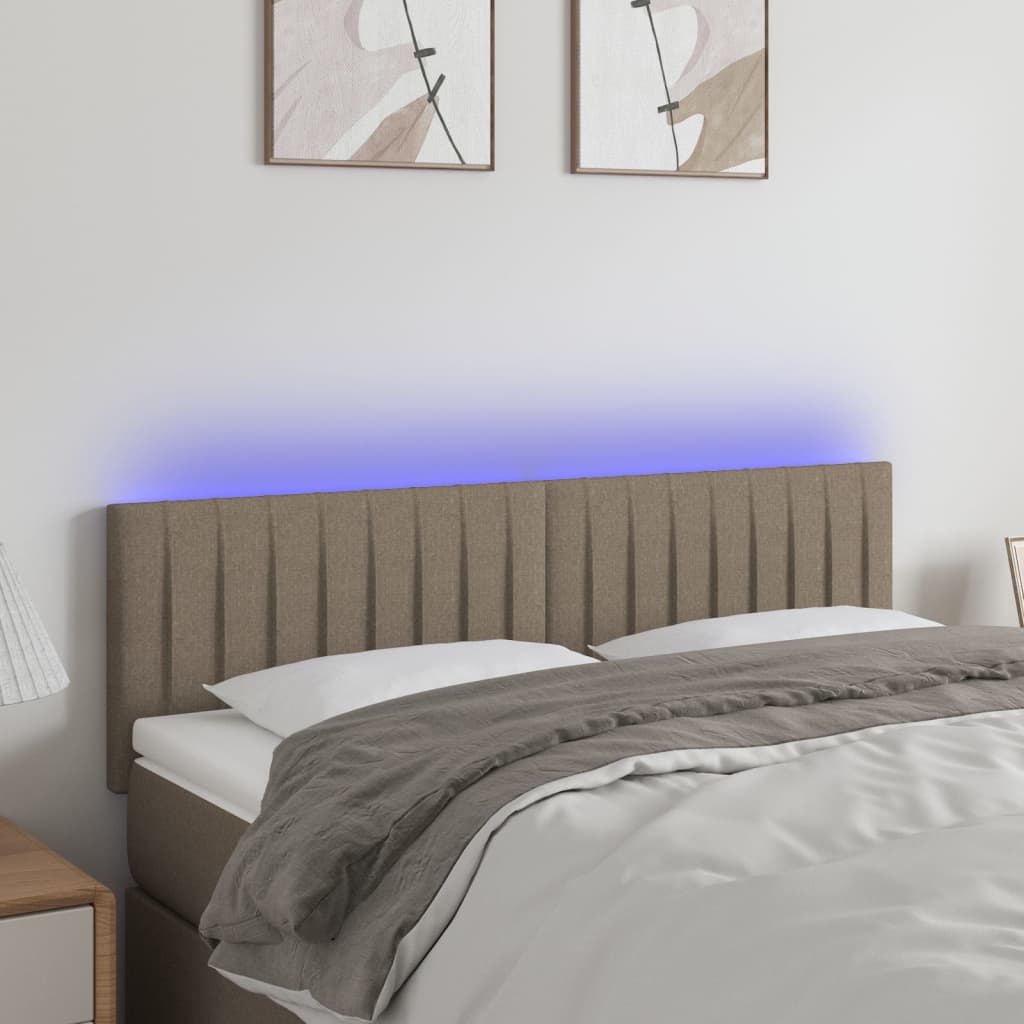 vidaXL Tăblie de pat cu LED, gri taupe, 144x5x78/88 cm, textil vidaXL Tăblie de pat cu LED, gri taupe, 144x5x78/88 cm, textil