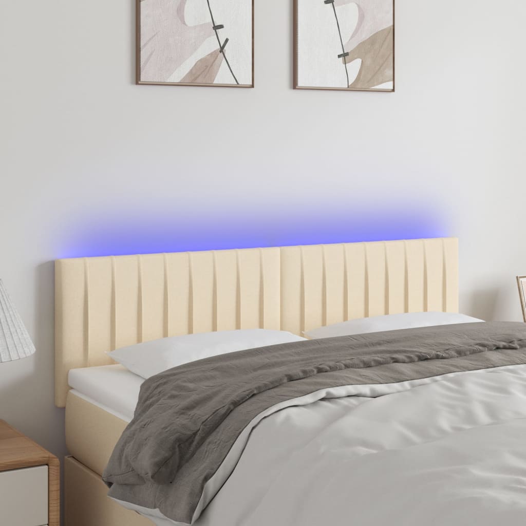 vidaXL Tăblie de pat cu LED, crem, 144x5x78/88 cm, textil vidaXL Tăblie de pat cu LED, crem, 144x5x78/88 cm, textil