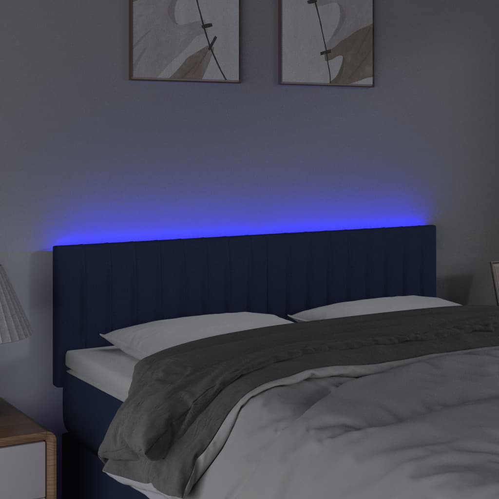 vidaXL Tăblie de pat cu LED, albastru, 144x5x78/88 cm, textil vidaXL Tăblie de pat cu LED, albastru, 144x5x78/88 cm, textil