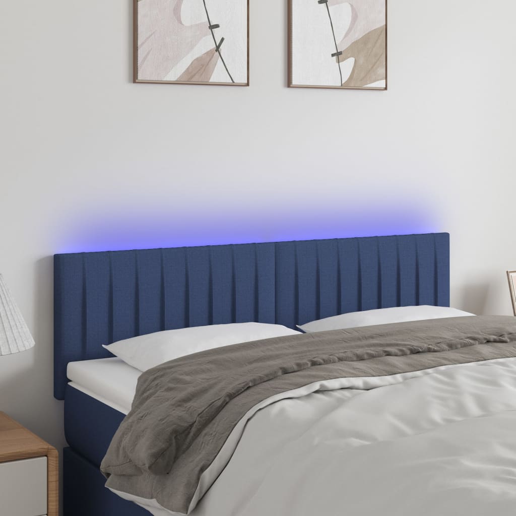 vidaXL Tăblie de pat cu LED, albastru, 144x5x78/88 cm, textil vidaXL Tăblie de pat cu LED, albastru, 144x5x78/88 cm, textil