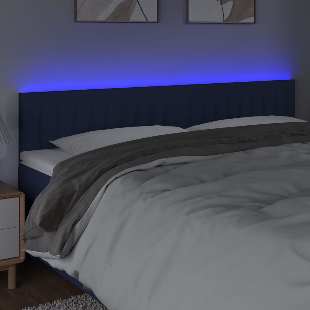 vidaXL Tăblie de pat cu LED, albastru, 160x5x78/88 cm, textil vidaXL Tăblie de pat cu LED, albastru, 160x5x78/88 cm, textil
