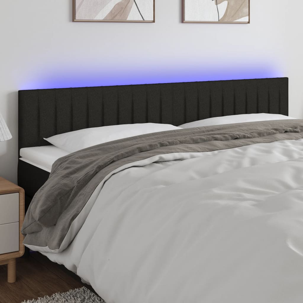vidaXL Tăblie de pat cu LED, negru, 200x5x78/88 cm, textil vidaXL Tăblie de pat cu LED, negru, 200x5x78/88 cm, textil