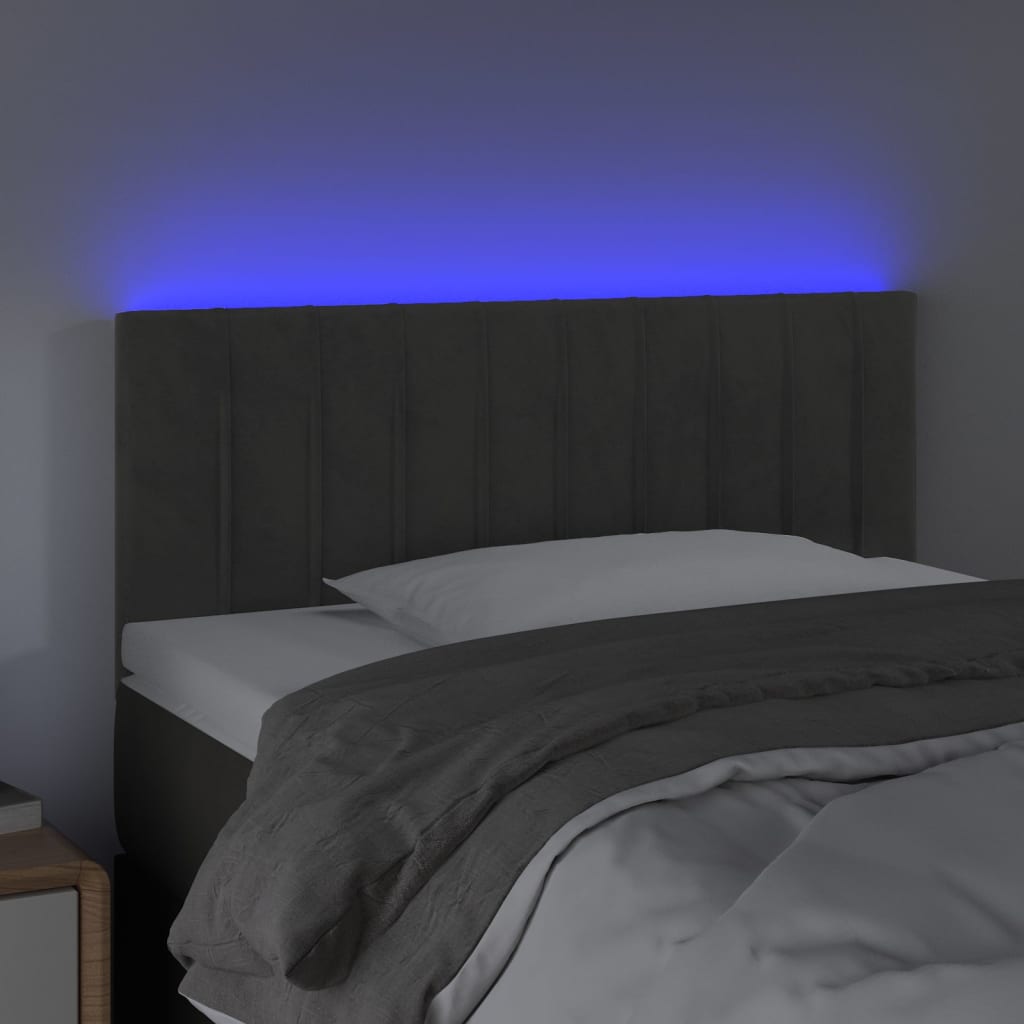 vidaXL Tăblie de pat cu LED, gri închis, 100x5x78/88 cm, catifea vidaXL Tăblie de pat cu LED, gri închis, 100x5x78/88 cm, catifea