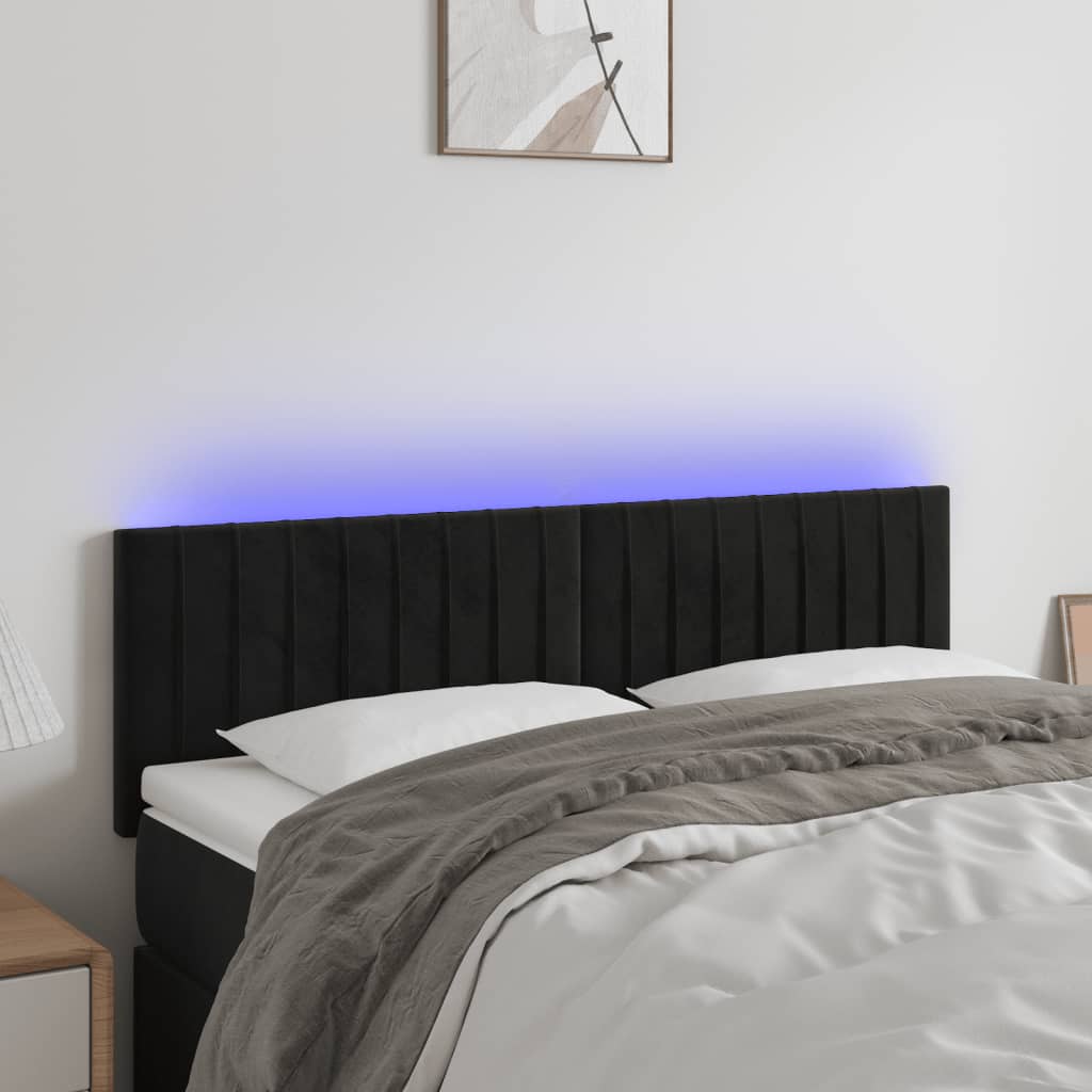 vidaXL Tăblie de pat cu LED, negru, 144x5x78/88 cm, catifea vidaXL Tăblie de pat cu LED, negru, 144x5x78/88 cm, catifea