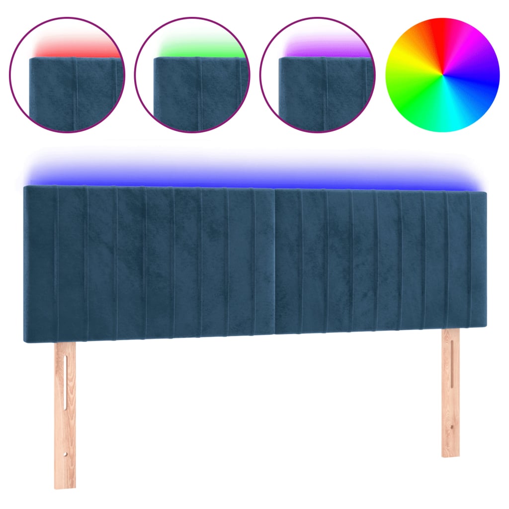 vidaXL Tăblie de pat cu LED, albastru închis, 144x5x78/88 cm, catifea