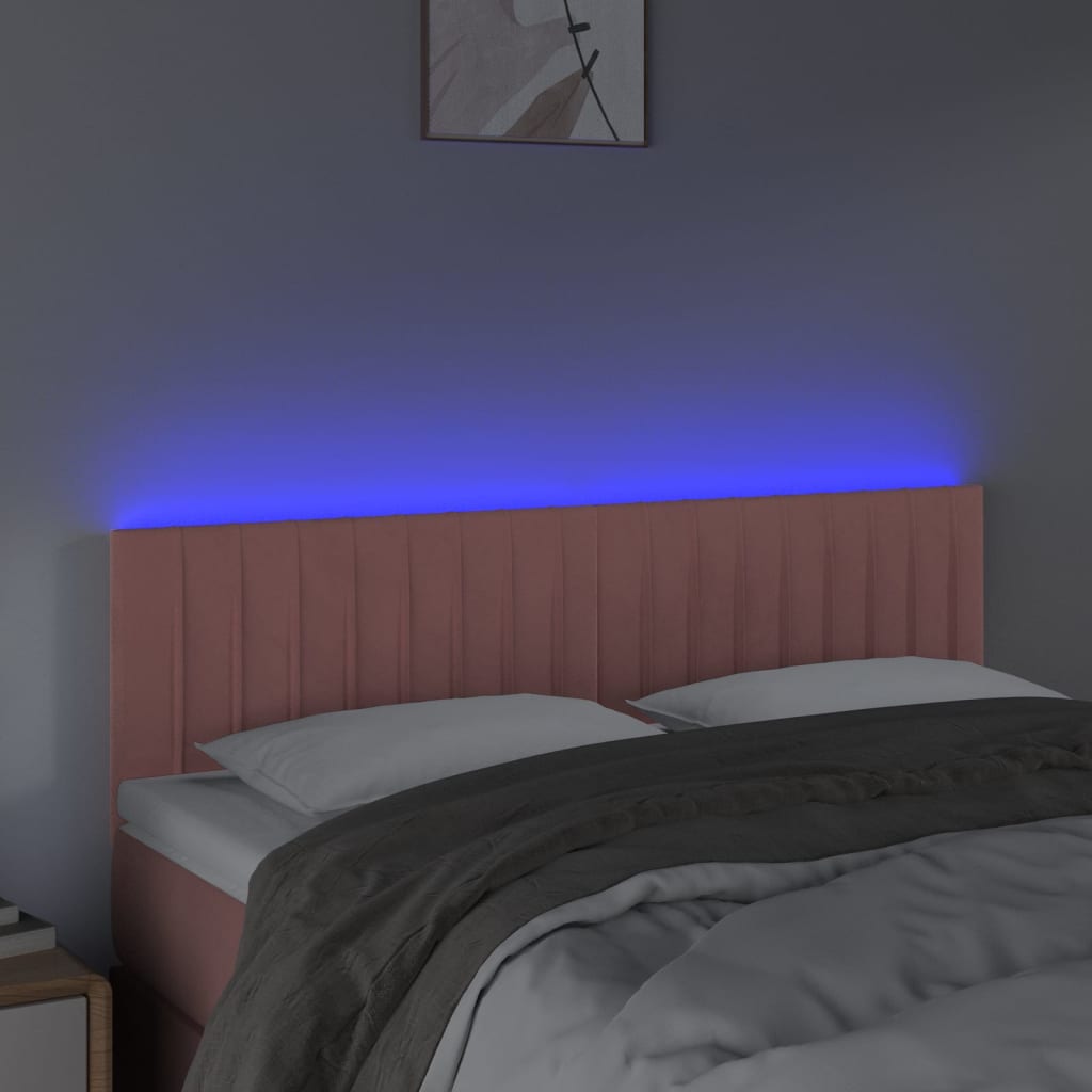 vidaXL Tăblie de pat cu LED, roz, 144x5x78/88 cm, catifea