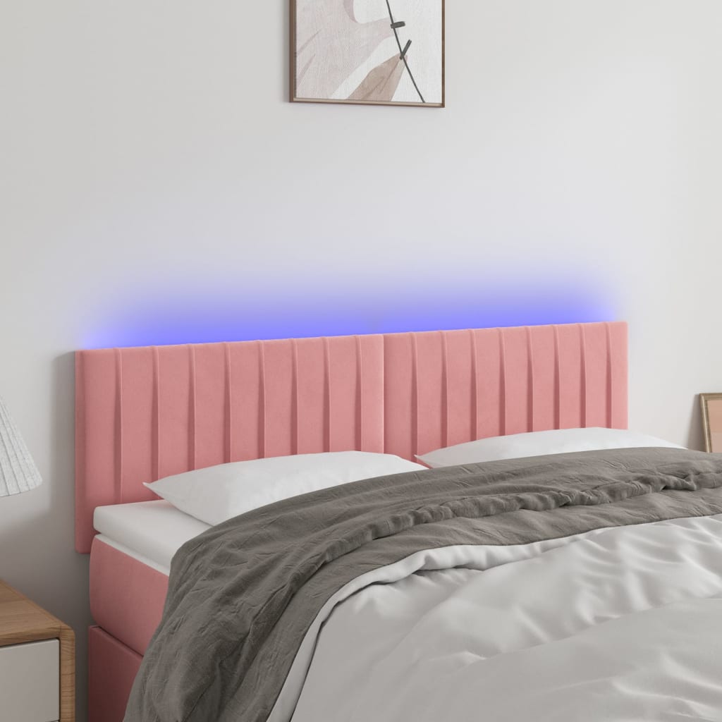 vidaXL Tăblie de pat cu LED, roz, 144x5x78/88 cm, catifea