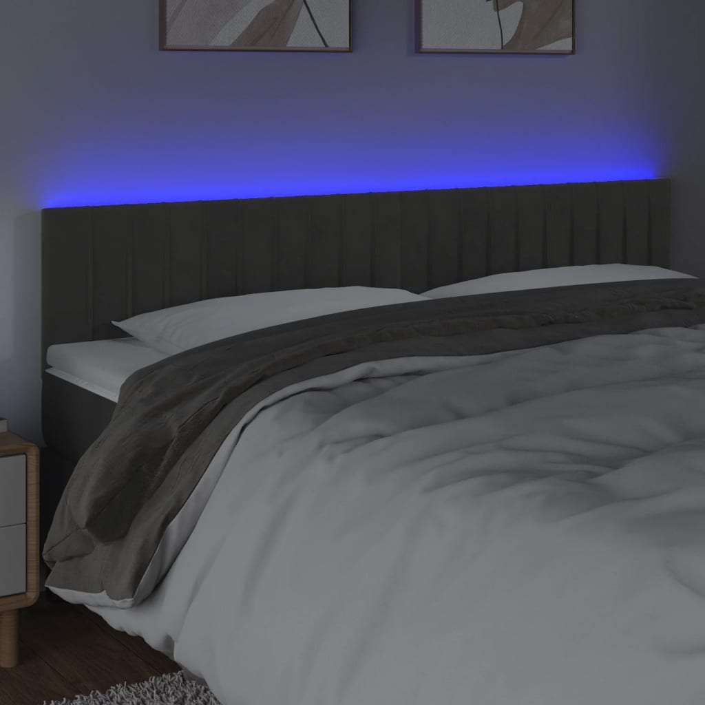 vidaXL Tăblie de pat cu LED, gri închis, 160x5x78/88 cm, catifea