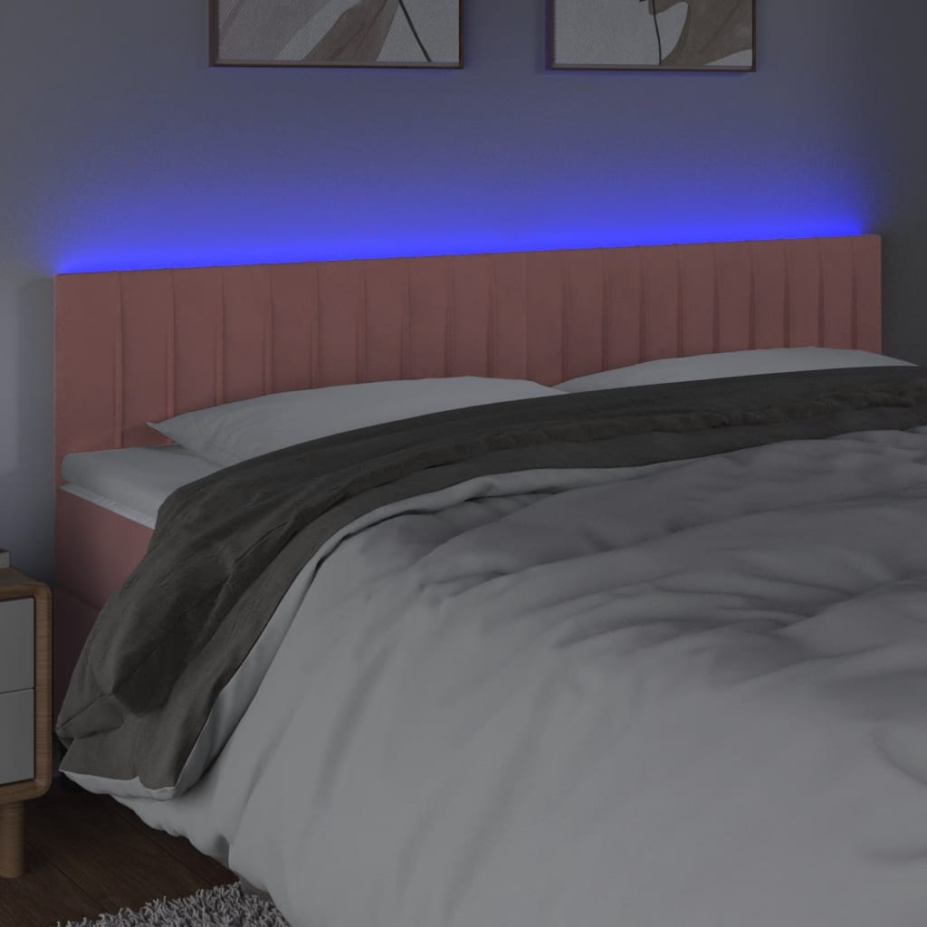vidaXL Tăblie de pat cu LED, roz, 160x5x78/88 cm, catifea