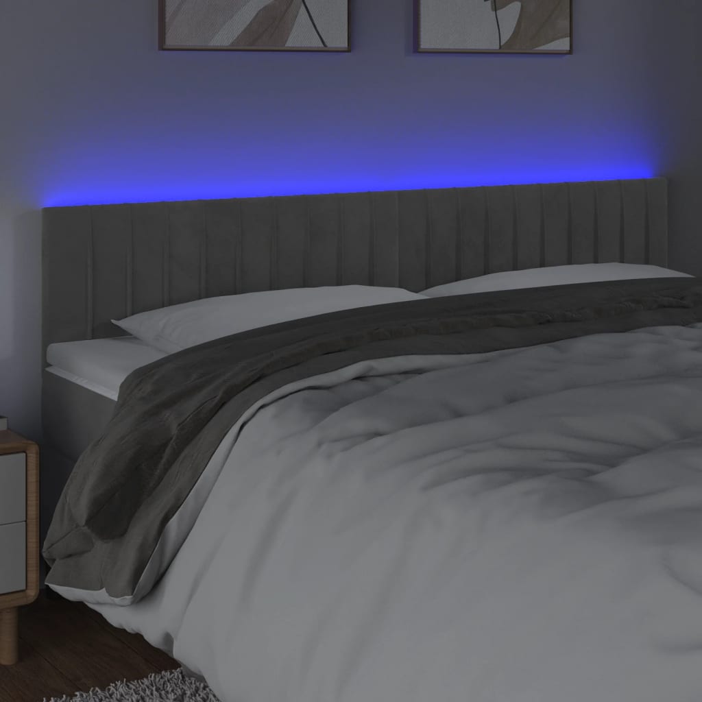 vidaXL Tăblie de pat cu LED, gri deschis, 180x5x78/88 cm, catifea vidaXL Tăblie de pat cu LED, gri deschis, 180x5x78/88 cm, catifea