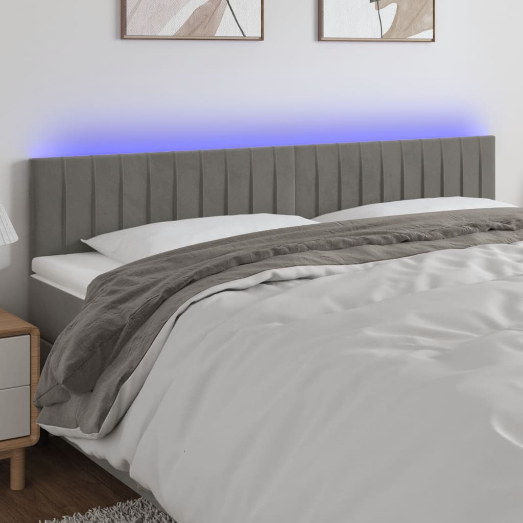 vidaXL Tăblie de pat cu LED, gri deschis, 180x5x78/88 cm, catifea vidaXL Tăblie de pat cu LED, gri deschis, 180x5x78/88 cm, catifea
