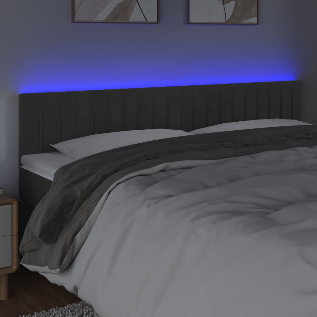 vidaXL Tăblie de pat cu LED, gri închis, 180x5x78/88 cm, catifea vidaXL Tăblie de pat cu LED, gri închis, 180x5x78/88 cm, catifea