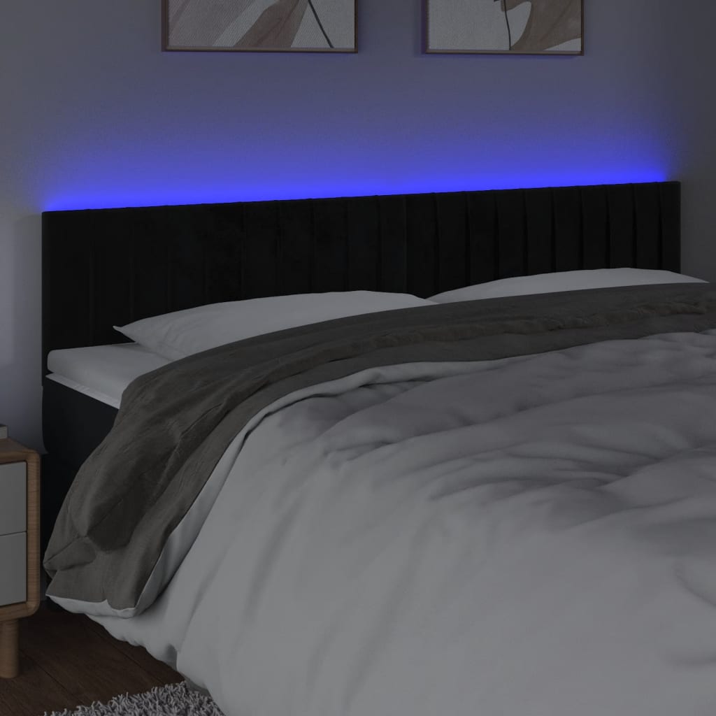 vidaXL Tăblie de pat cu LED, negru, 180x5x78/88 cm, catifea vidaXL Tăblie de pat cu LED, negru, 180x5x78/88 cm, catifea