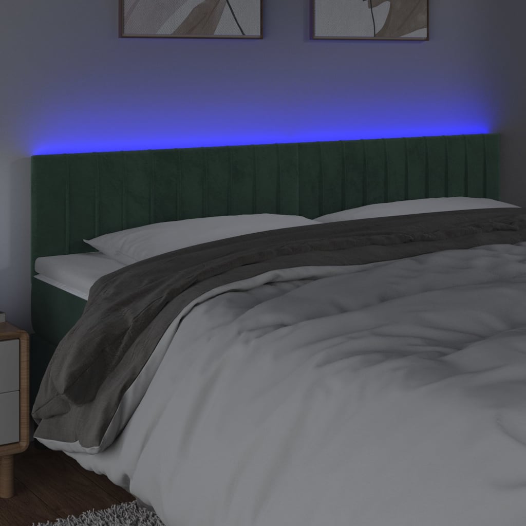 vidaXL Tăblie de pat cu LED, verde închis, 200x5x78/88 cm, catifea vidaXL Tăblie de pat cu LED, verde închis, 200x5x78/88 cm, catifea