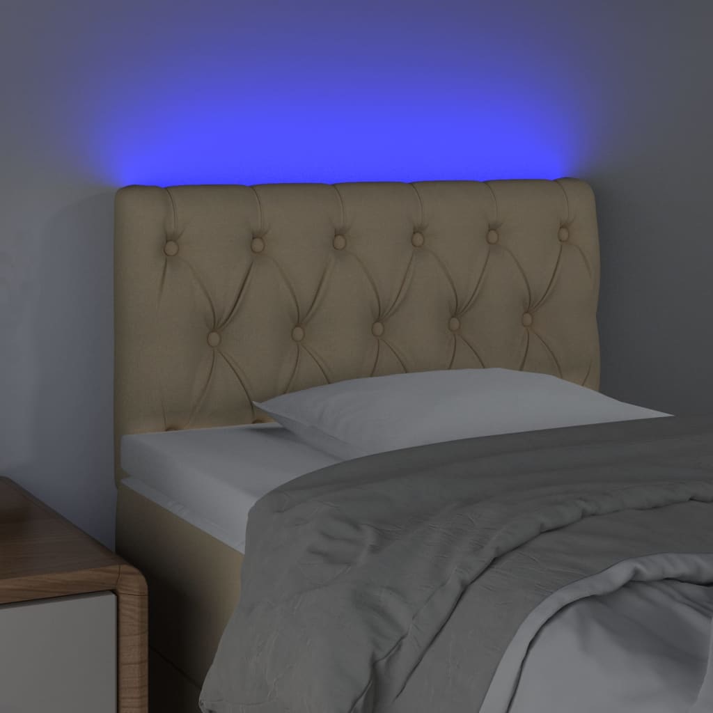 vidaXL Tăblie de pat cu LED, crem, 80x7x78/88 cm, textil