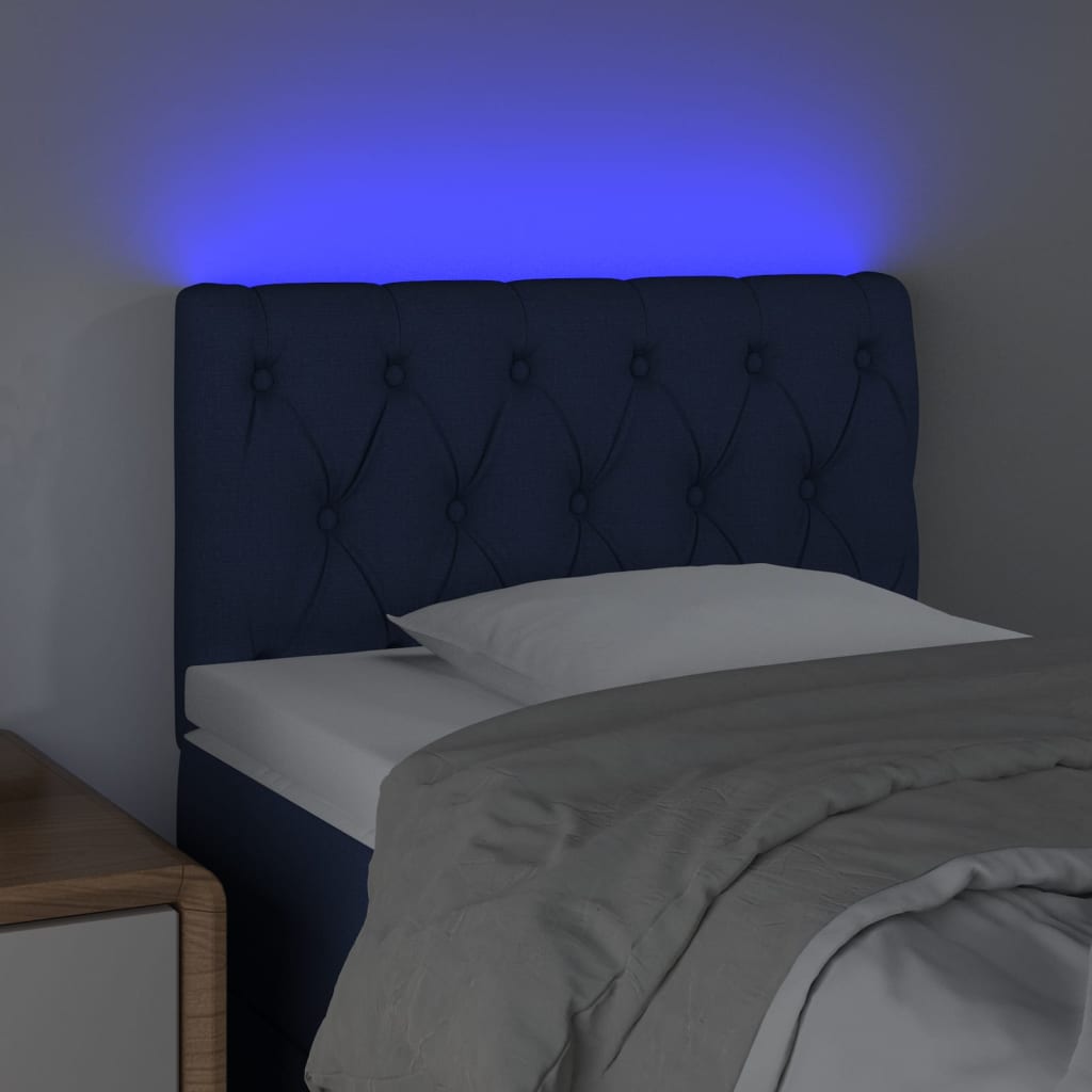 vidaXL Tăblie de pat cu LED, albastru, 80x7x78/88 cm, textil