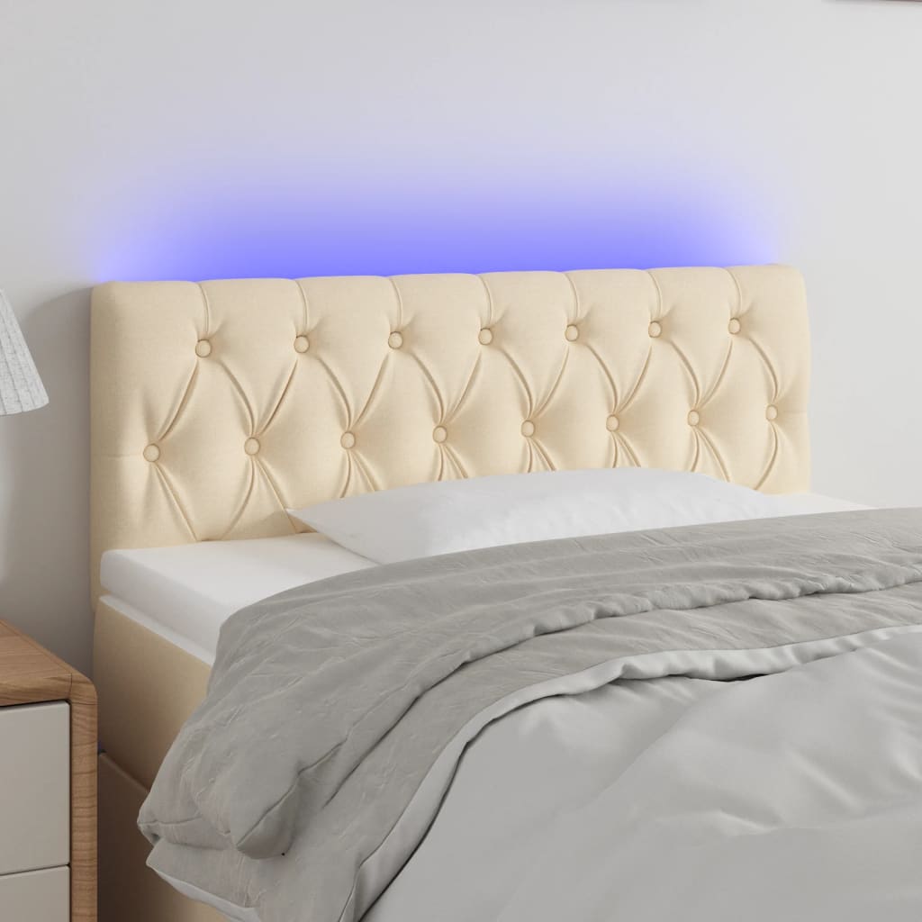 vidaXL Tăblie de pat cu LED, crem, 100x7x78/88 cm, textil vidaXL Tăblie de pat cu LED, crem, 100x7x78/88 cm, textil