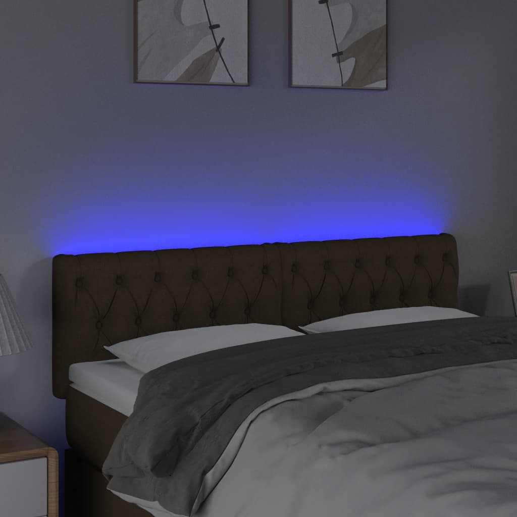 vidaXL Tăblie de pat cu LED, maro închis, 144x7x78/88 cm, textil vidaXL Tăblie de pat cu LED, maro închis, 144x7x78/88 cm, textil