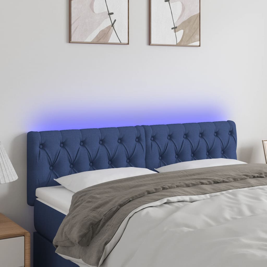 vidaXL Tăblie de pat cu LED, albastru, 144x7x78/88 cm, textil vidaXL Tăblie de pat cu LED, albastru, 144x7x78/88 cm, textil