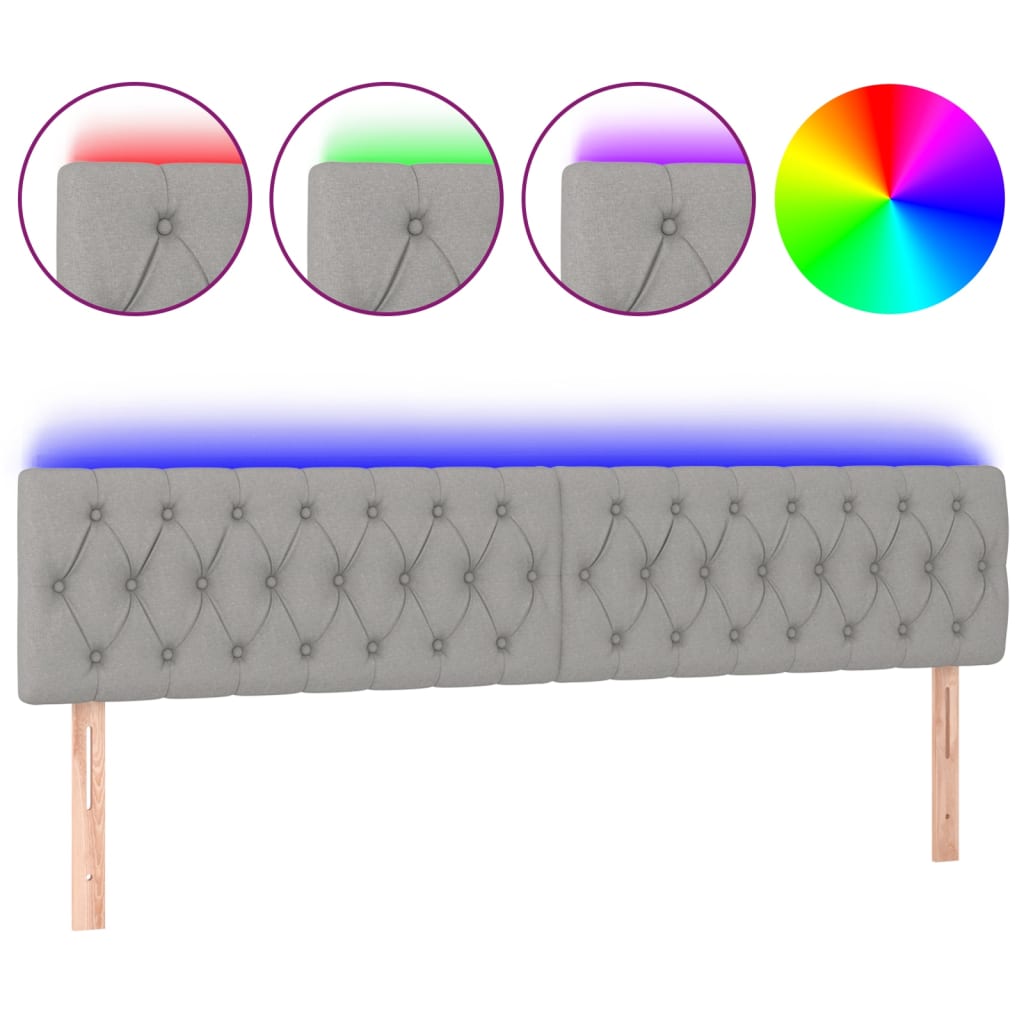 vidaXL Tăblie de pat cu LED, gri deschis, 200x7x78/88 cm, textil vidaXL Tăblie de pat cu LED, gri deschis, 200x7x78/88 cm, textil