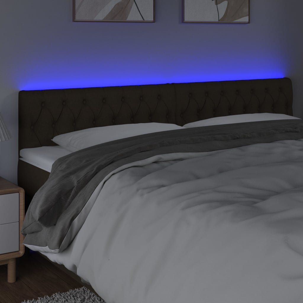 vidaXL Tăblie de pat cu LED, maro închis, 200x7x78/88 cm, textil vidaXL Tăblie de pat cu LED, maro închis, 200x7x78/88 cm, textil