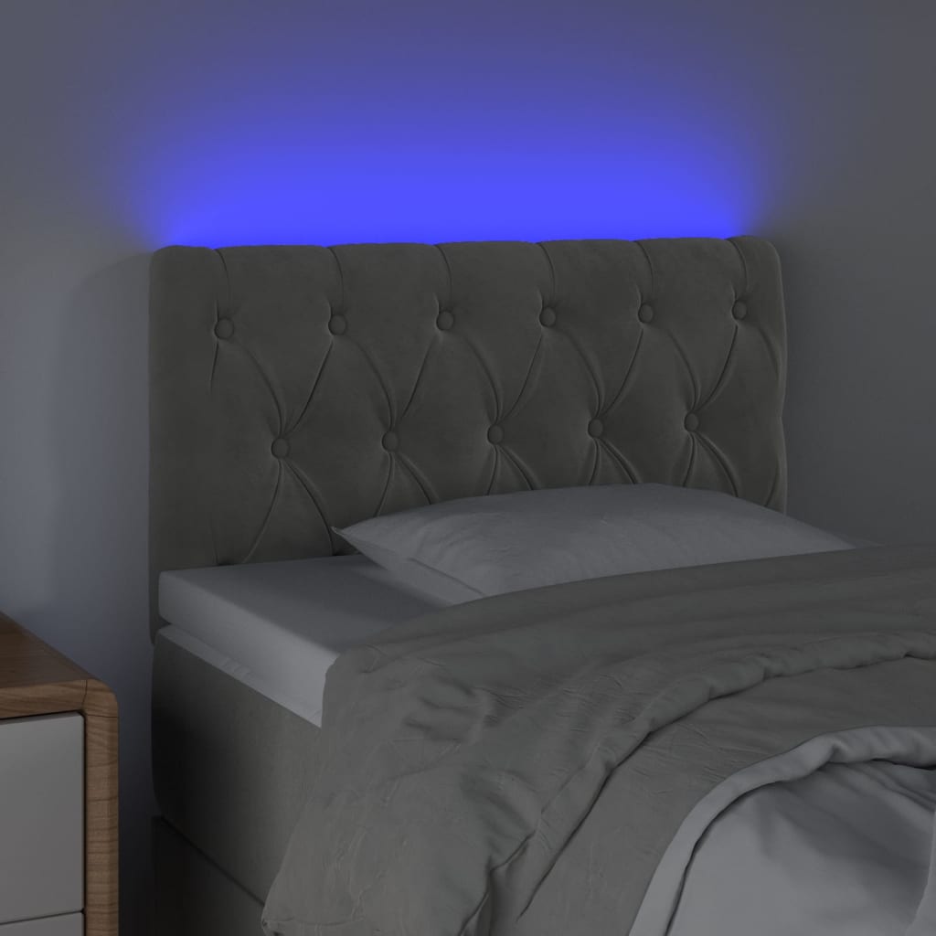 vidaXL Tăblie de pat cu LED, gri deschis, 80x7x78/88 cm, catifea vidaXL Tăblie de pat cu LED, gri deschis, 80x7x78/88 cm, catifea
