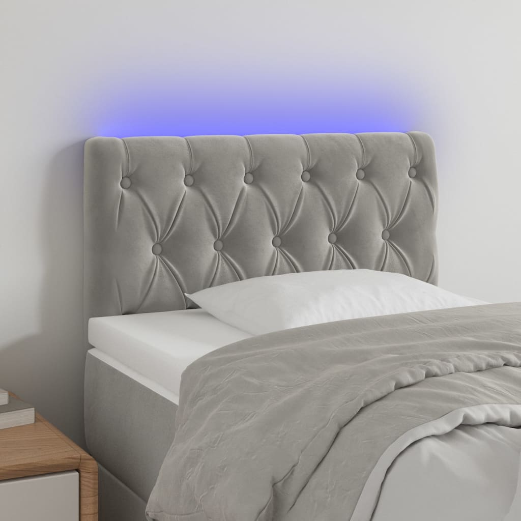 vidaXL Tăblie de pat cu LED, gri deschis, 80x7x78/88 cm, catifea vidaXL Tăblie de pat cu LED, gri deschis, 80x7x78/88 cm, catifea