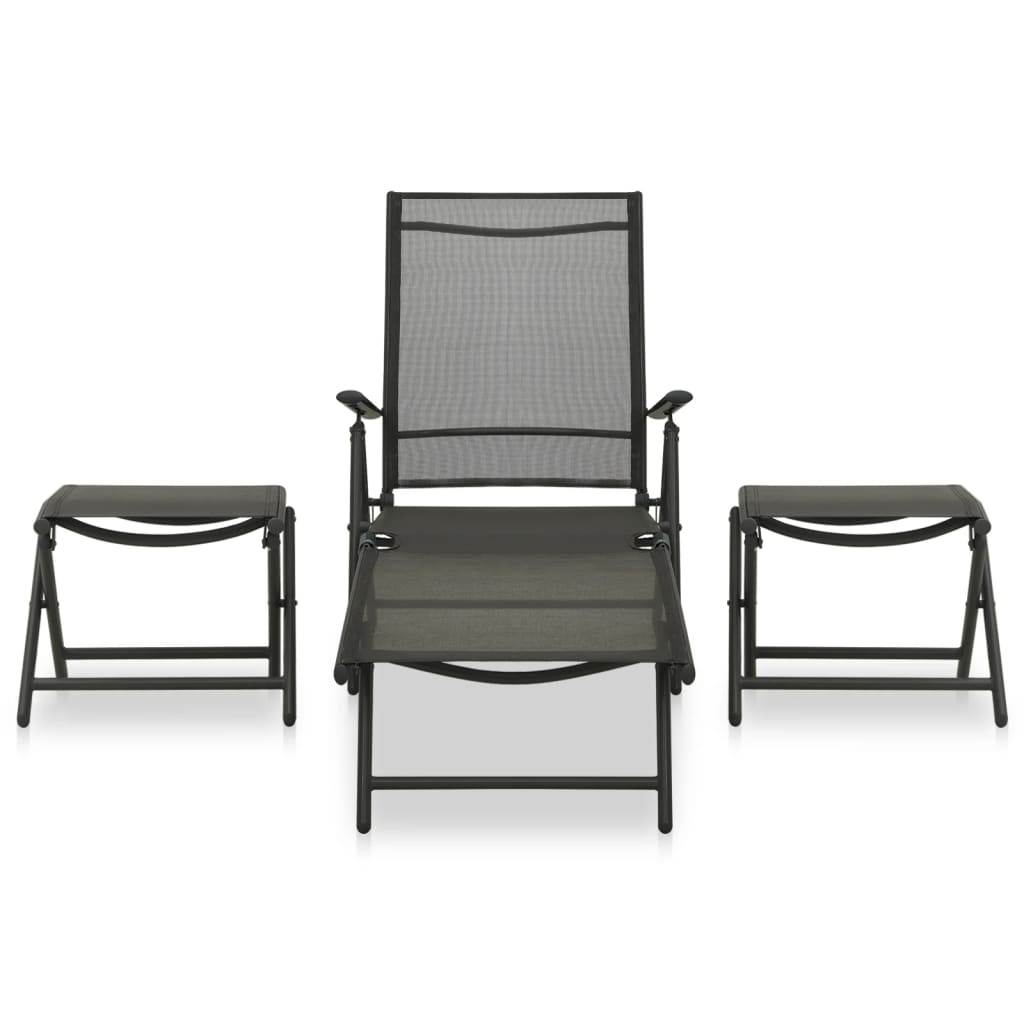 vidaXL Set mobilier de grădină, 3 piese, negru, textilenă și aluminiu vidaXL Set mobilier de grădină, 3 piese, negru, textilenă și aluminiu