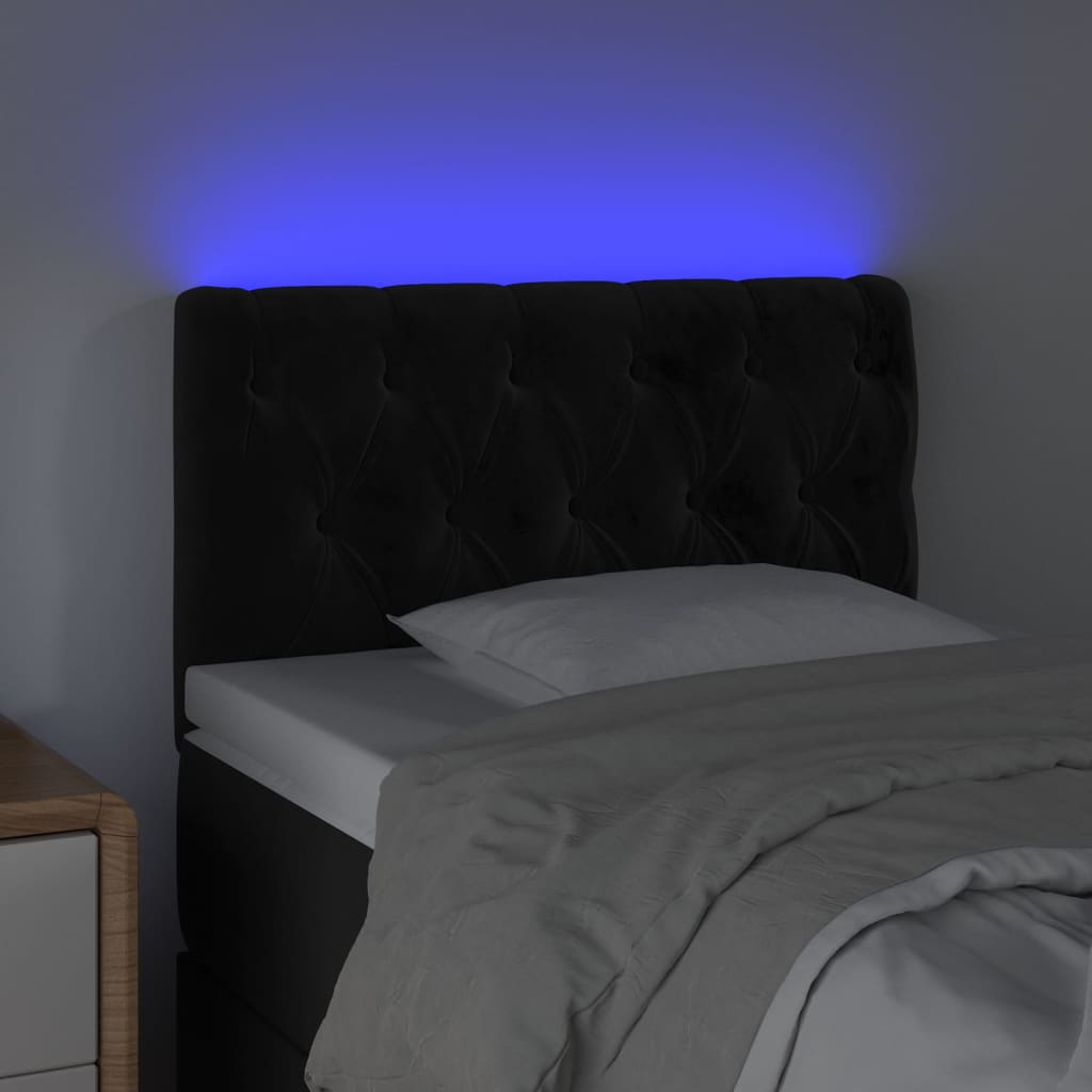 vidaXL Tăblie de pat cu LED, negru, 80x7x78/88 cm, catifea