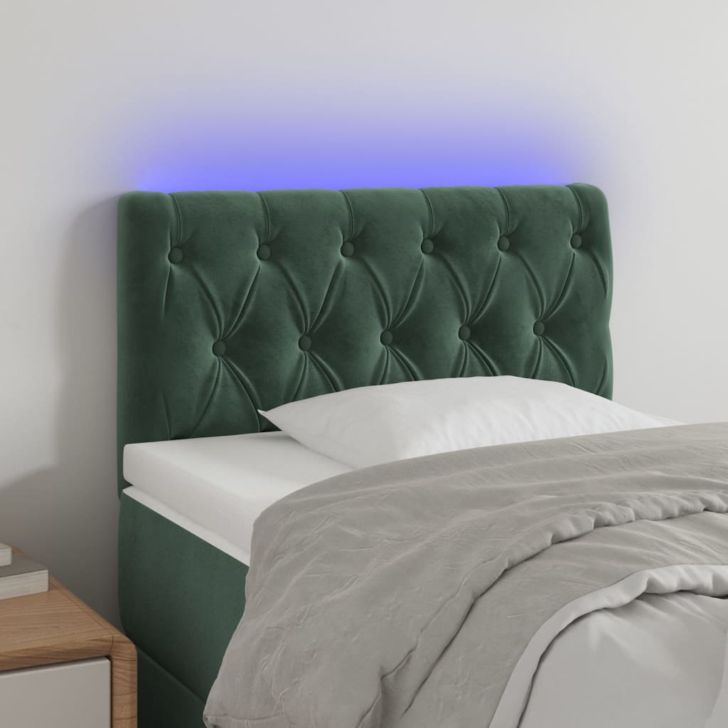 vidaXL Tăblie de pat cu LED, verde închis, 80x7x78/88 cm, catifea vidaXL Tăblie de pat cu LED, verde închis, 80x7x78/88 cm, catifea