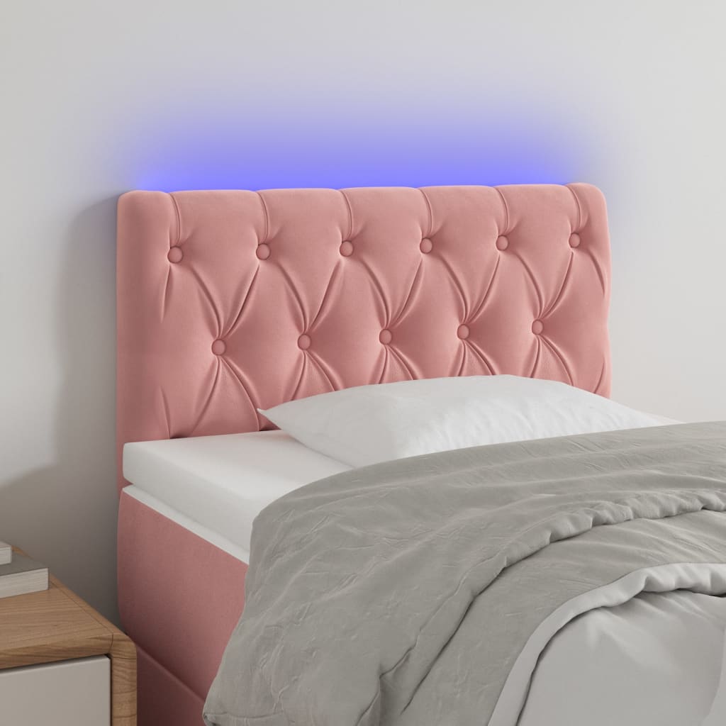 vidaXL Tăblie de pat cu LED, roz, 80x7x78/88 cm, catifea vidaXL Tăblie de pat cu LED, roz, 80x7x78/88 cm, catifea
