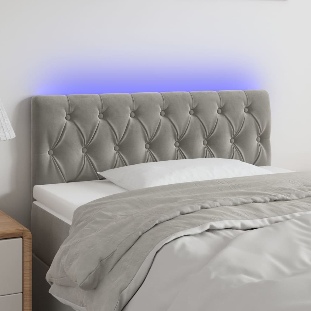 vidaXL Tăblie de pat cu LED, gri deschis, 90x7x78/88 cm, catifea vidaXL Tăblie de pat cu LED, gri deschis, 90x7x78/88 cm, catifea
