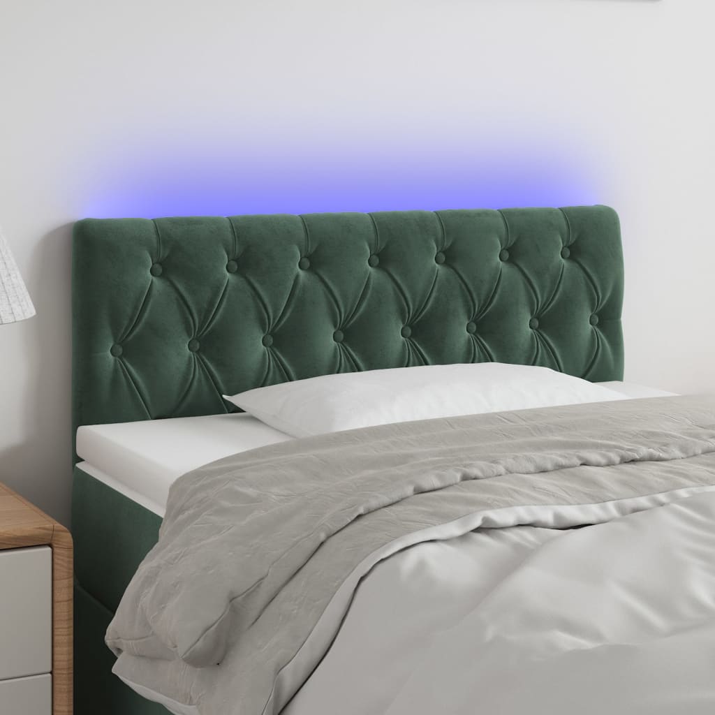 vidaXL Tăblie de pat cu LED, verde închis, 90x7x78/88 cm, catifea vidaXL Tăblie de pat cu LED, verde închis, 90x7x78/88 cm, catifea