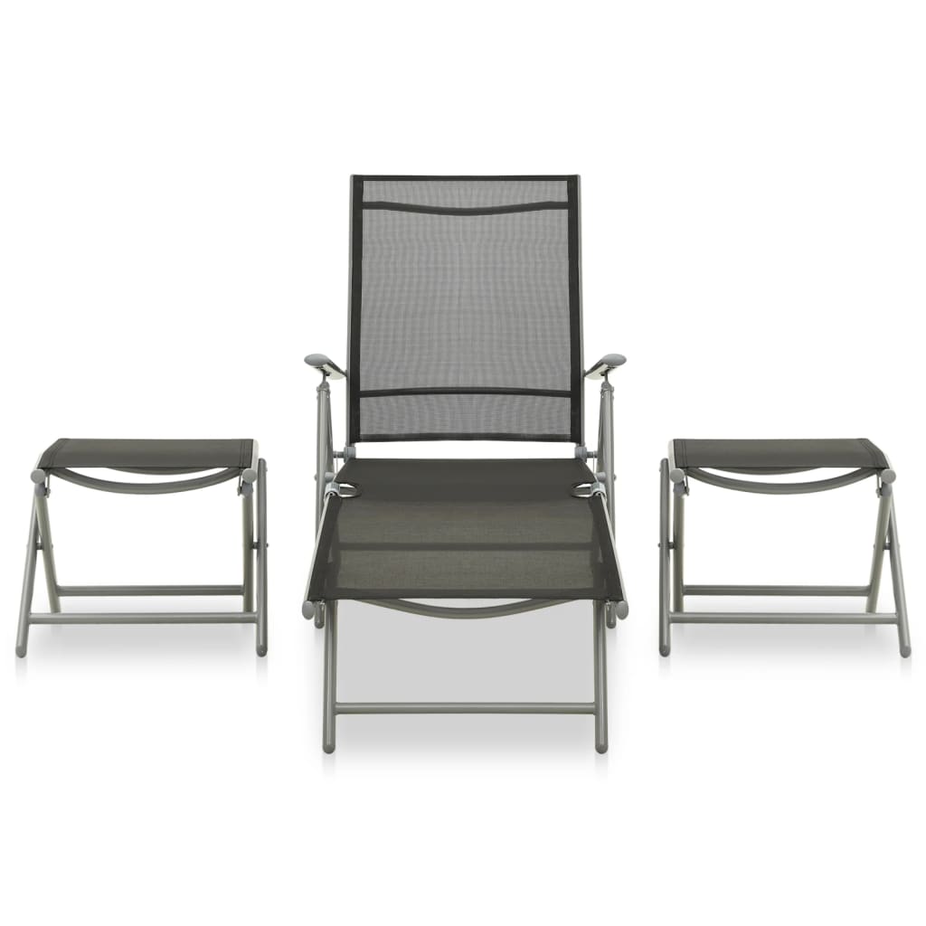 vidaXL Set mobilier de grădină, 3 piese, argintiu, textilenă&aluminiu vidaXL Set mobilier de grădină, 3 piese, argintiu, textilenă&aluminiu