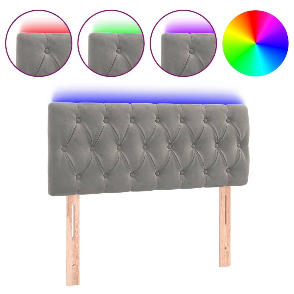vidaXL Tăblie de pat cu LED, gri deschis, 100x7x78/88 cm, catifea