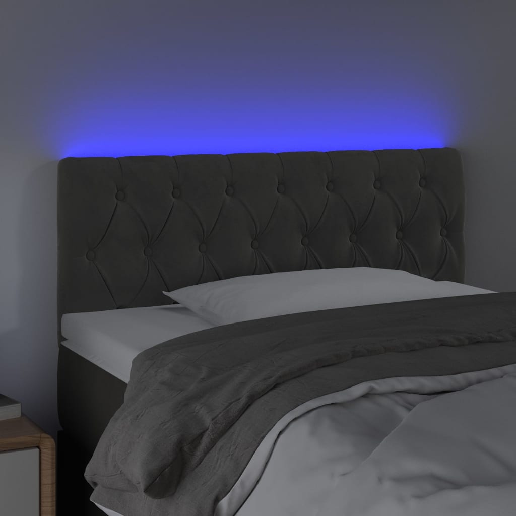 vidaXL Tăblie de pat cu LED, gri închis, 100x7x78/88 cm, catifea vidaXL Tăblie de pat cu LED, gri închis, 100x7x78/88 cm, catifea
