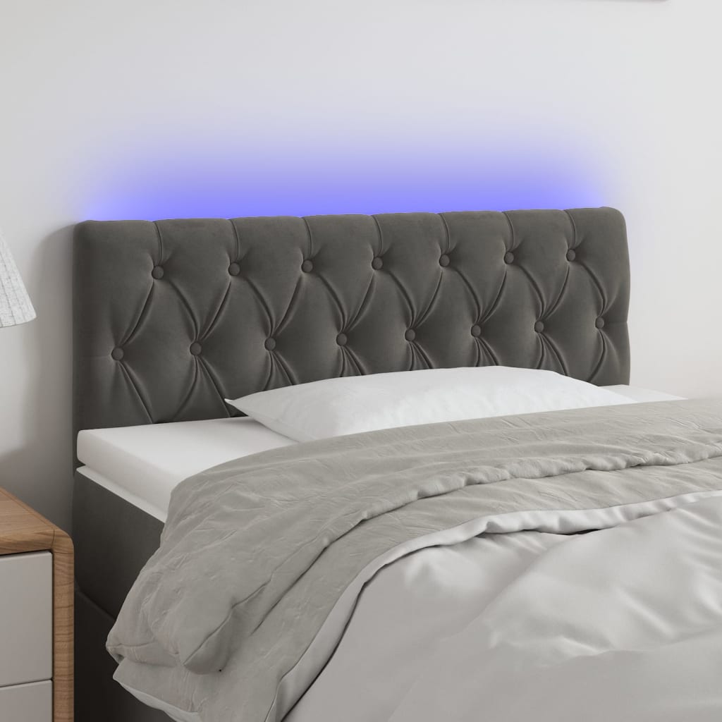 vidaXL Tăblie de pat cu LED, gri închis, 100x7x78/88 cm, catifea vidaXL Tăblie de pat cu LED, gri închis, 100x7x78/88 cm, catifea