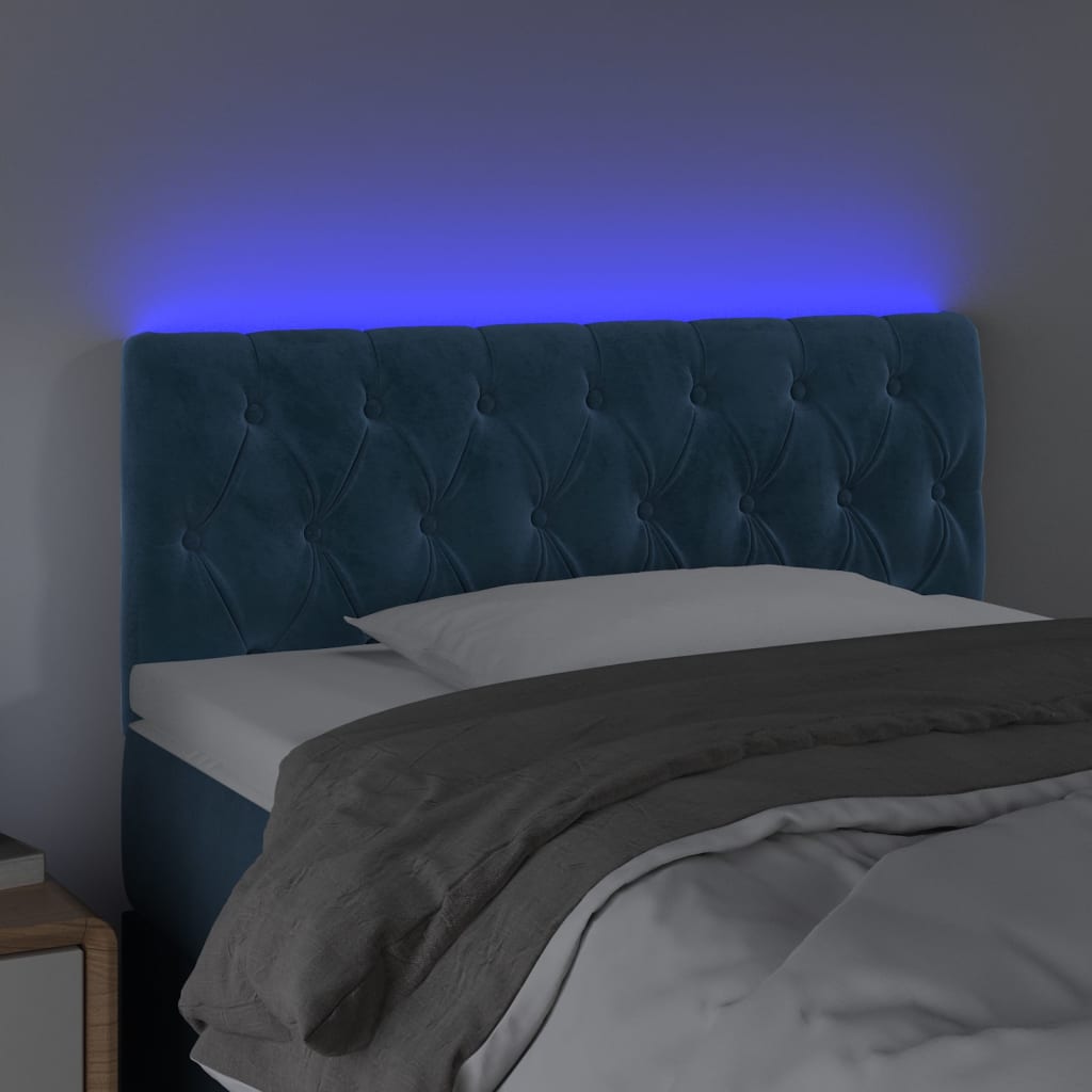 vidaXL Tăblie de pat cu LED, albastru închis, 100x7x78/88 cm, catifea