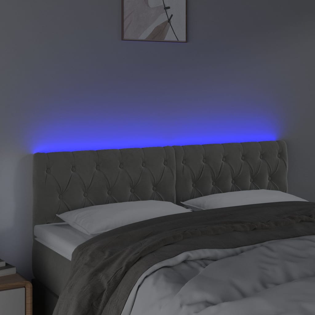 vidaXL Tăblie de pat cu LED, gri deschis, 144x7x78/88 cm, catifea
